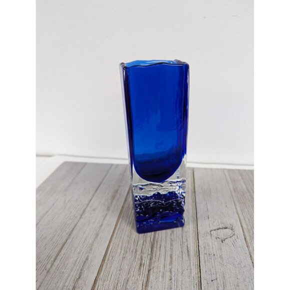 Beranek Handmade Glass Cobalt Blue Clear Abstract Vase Czech Republic Signed 7" - Picture 4 of 9